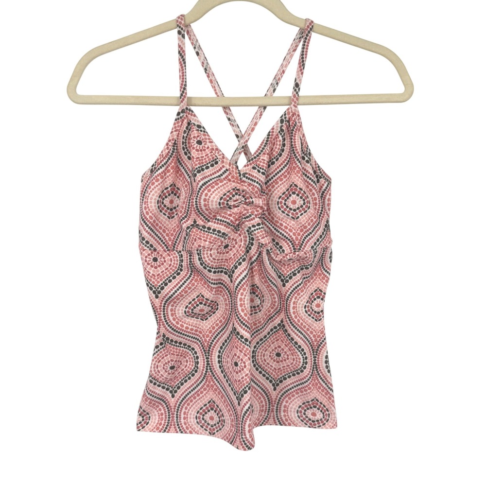 Prana Tank Top Small Pink Geometric Dot Strappy Yoga Activewear Athletic Tank